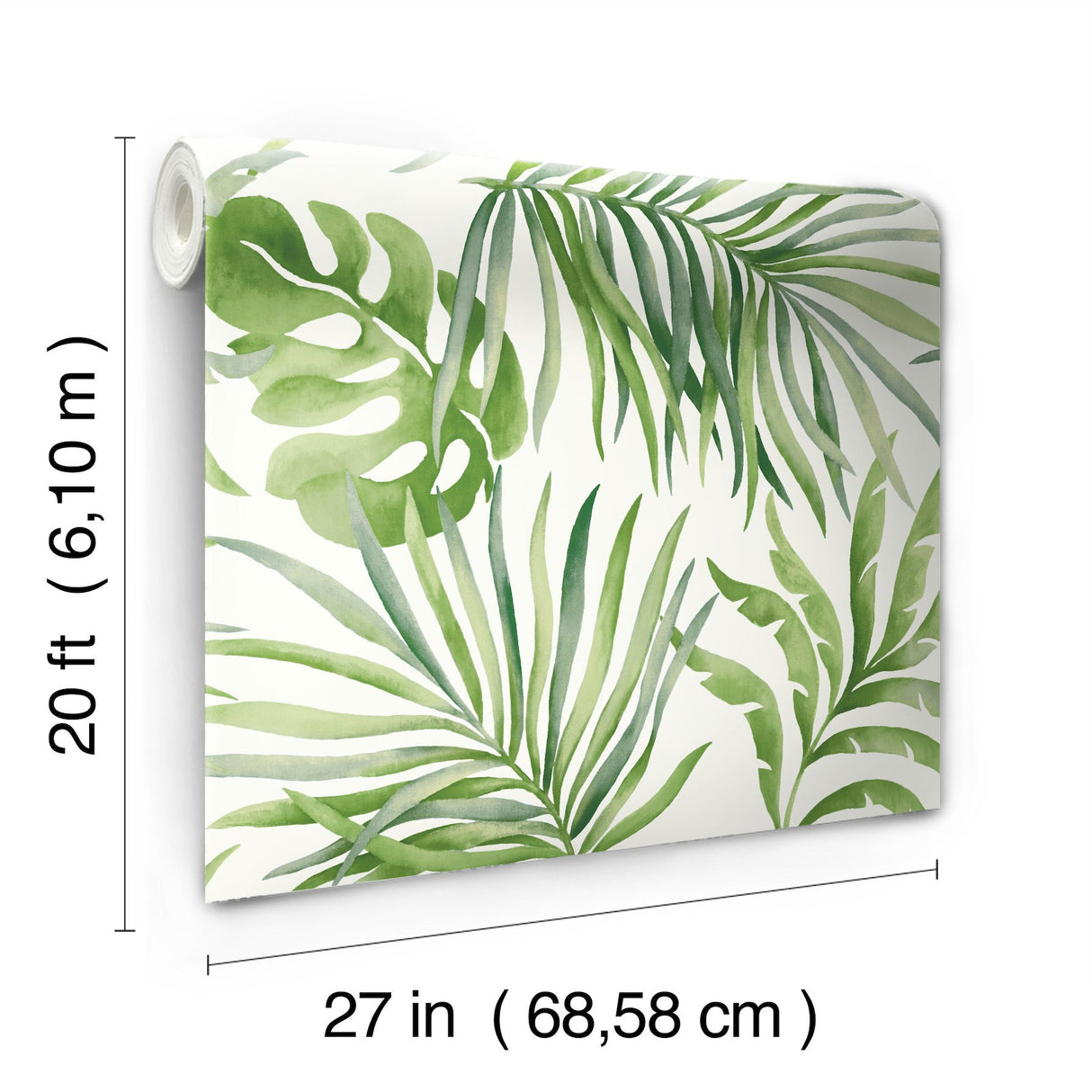 Paradise Palm Green Peel & Stick Wallpaper with Botanical Watercolor Palm Leaf Pattern - York PSW1412RL