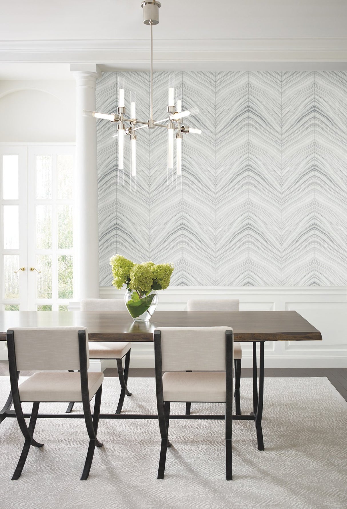 Onyx Strata Sheer Grey Peel & Stick Wallpaper with Geometric Stone Chevron Motif - York PSW1422RL