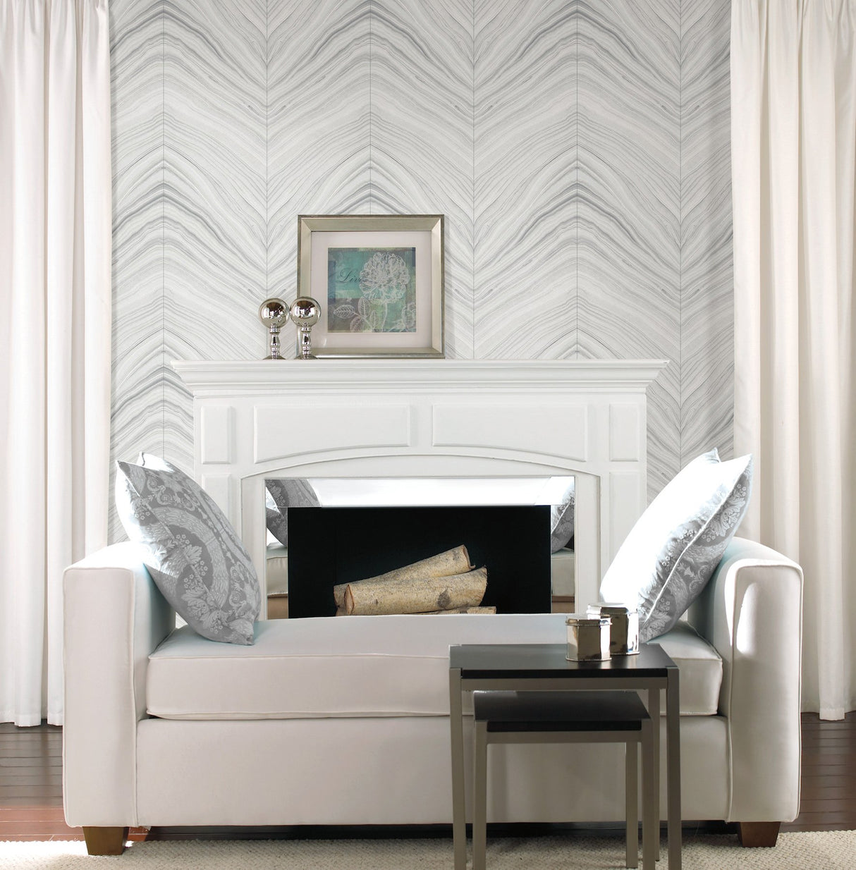 Onyx Strata Sheer Grey Peel & Stick Wallpaper with Geometric Stone Chevron Motif - York PSW1422RL