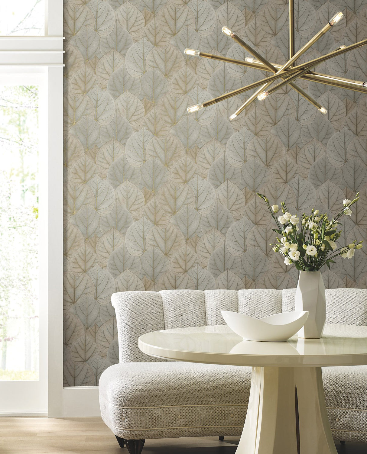 Leaf Concerto Warm Taupe Peel & Stick Wallpaper with Botanical Leaf Pattern - York PSW1425RL