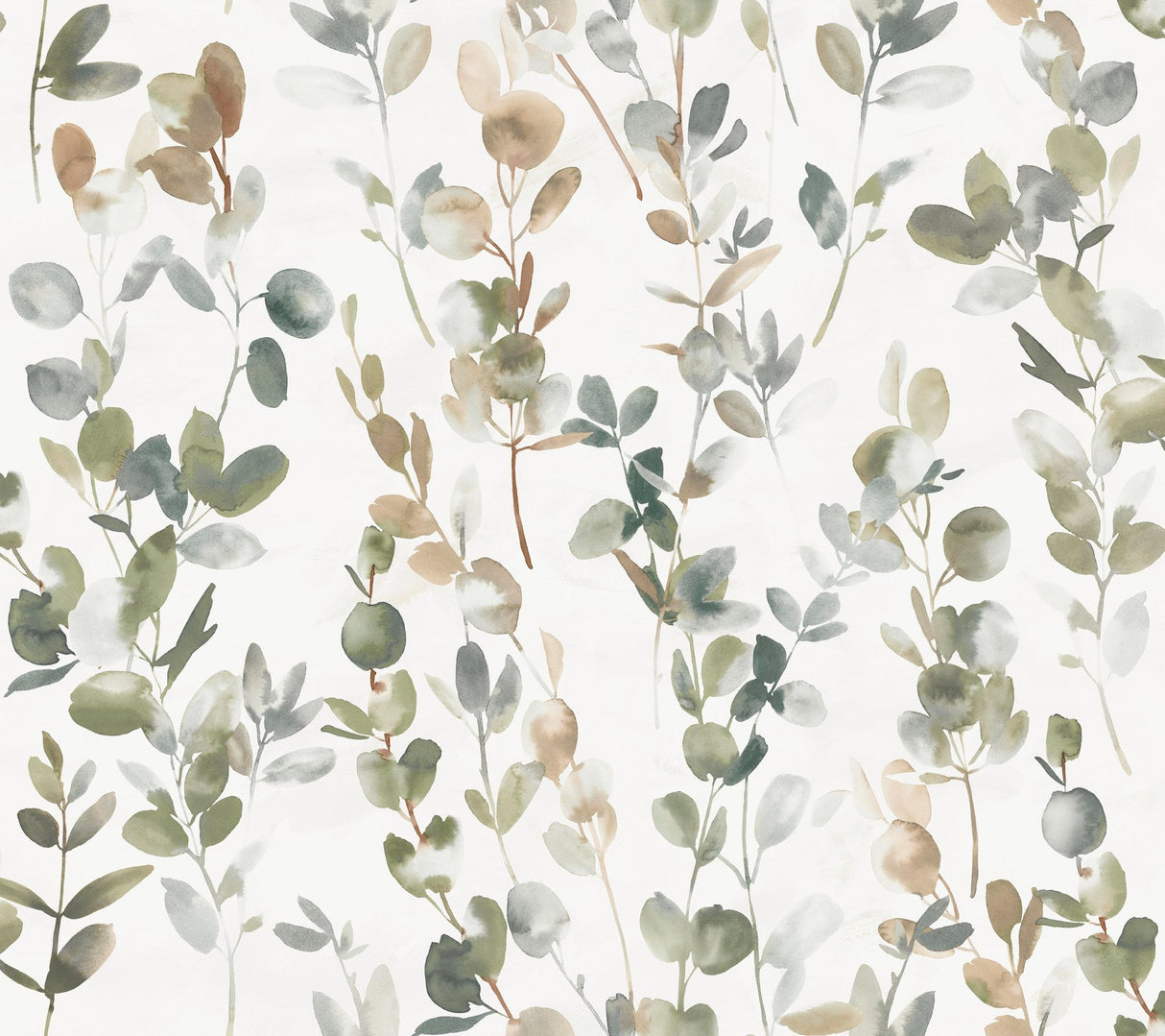 Joyful Eucalyptus Green Peel & Stick Wallpaper with Botanical Watercolor Leaves - York PSW1430RL