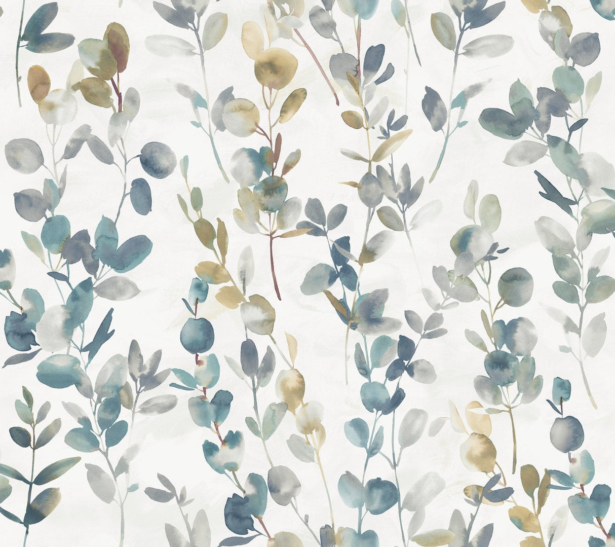 Joyful Eucalyptus Navy Peel & Stick Wallpaper with Botanical Watercolor Motif - York PSW1431RL SAMPLE