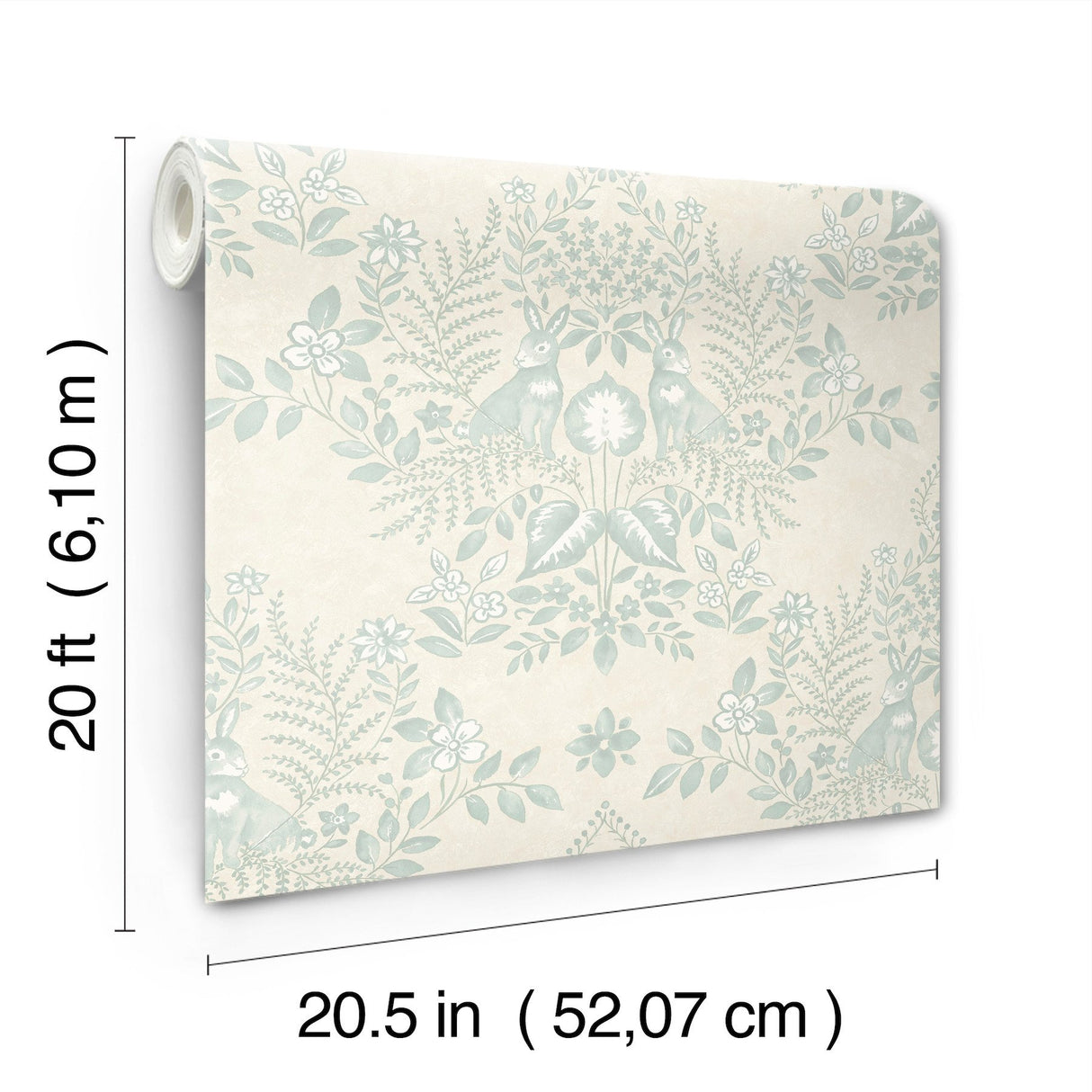 Cottontail Toile Vintage Duck Egg Peel & Stick Wallpaper with Whimsical Rabbit Damask - York PSW1435RL
