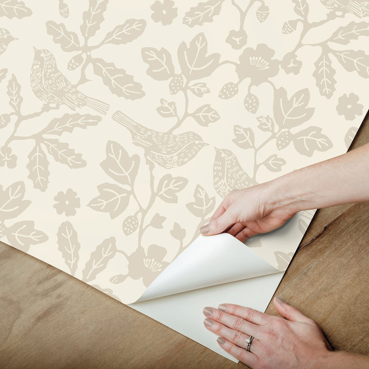 Sparrow & Oak Wicker Peel & Stick Wallpaper with Botanical Bird Motif - York PSW1440RL