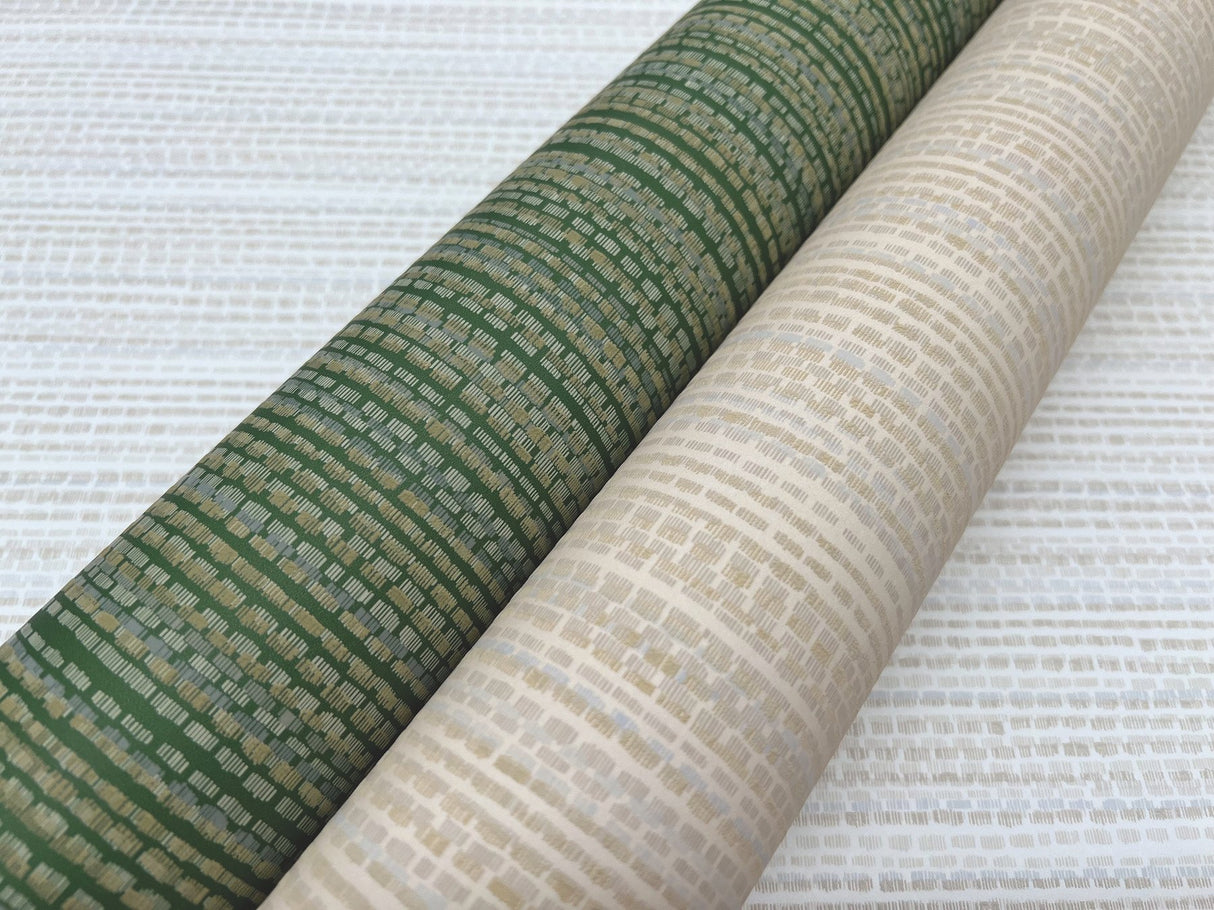 Tick Mark Texture Meadow Green Peel & Stick Wallpaper with Geometric Woven Motif - York PSW1448RL