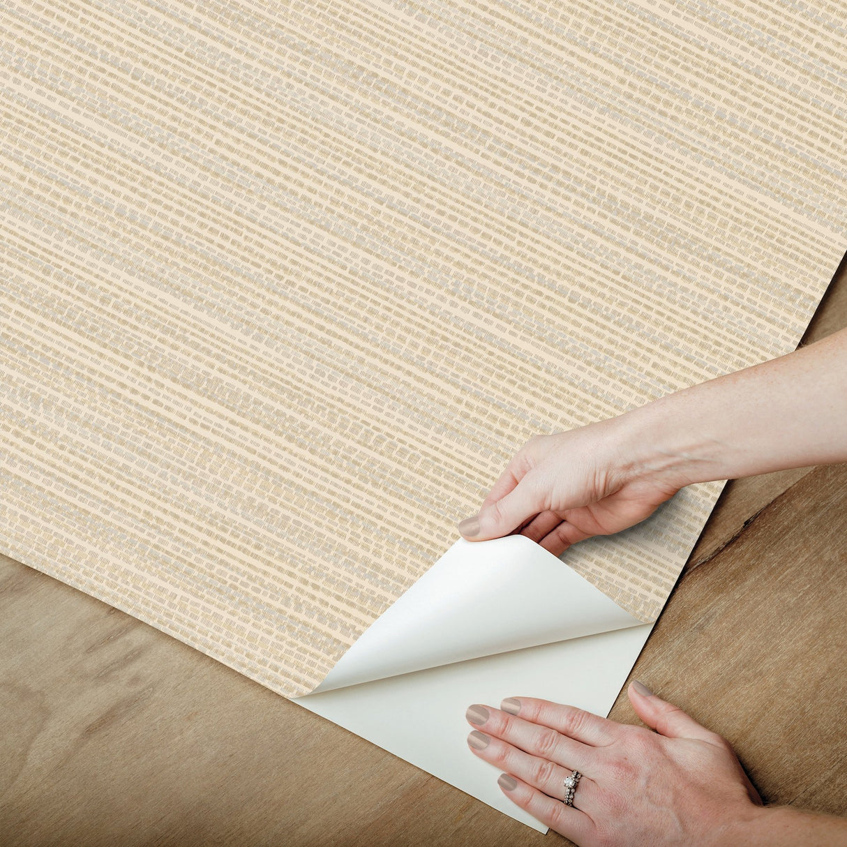 Tick Mark Texture Warm Wheat Peel & Stick Wallpaper with Geometric Woven Motif - York PSW1449RL