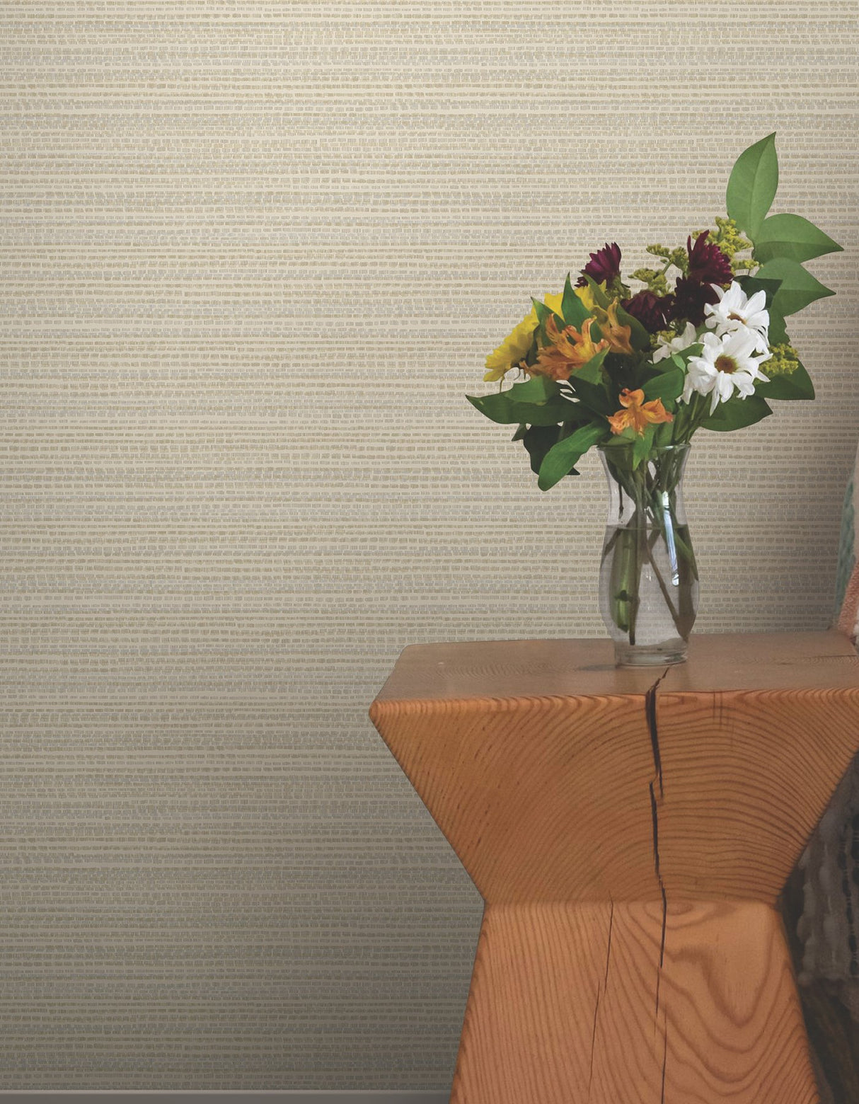 Tick Mark Texture Warm Wheat Peel & Stick Wallpaper with Geometric Woven Motif - York PSW1449RL