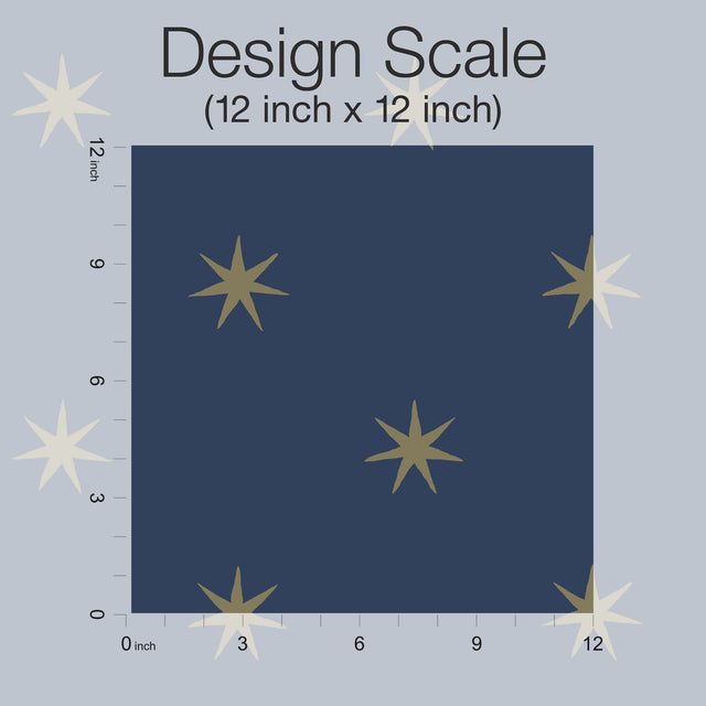 Star Splendor Navy & Metallic Gold Peel & Stick Wallpaper with Bohemian Six-Point Star Pattern - York PSW1451RL