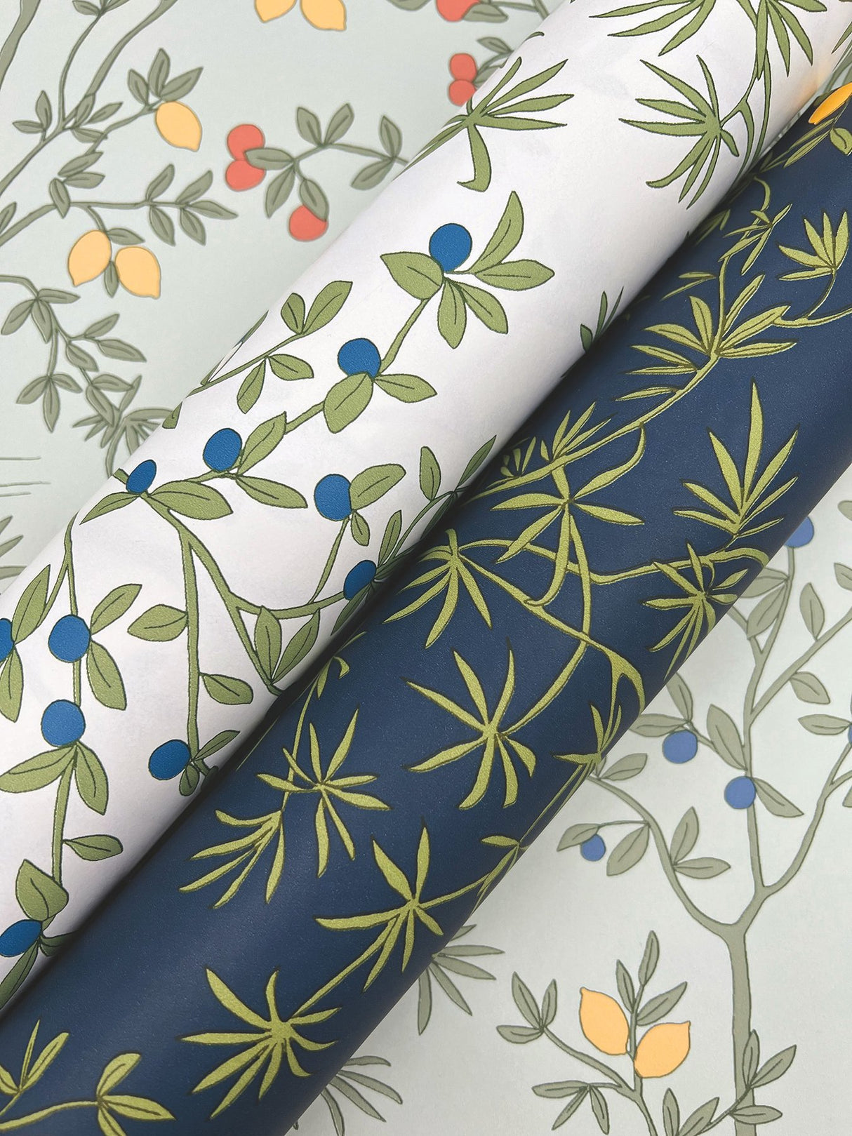 Lemon Grove Vintage Duck Egg Peel & Stick Wallpaper with Botanical Citrus Motif - York PSW1453RL
