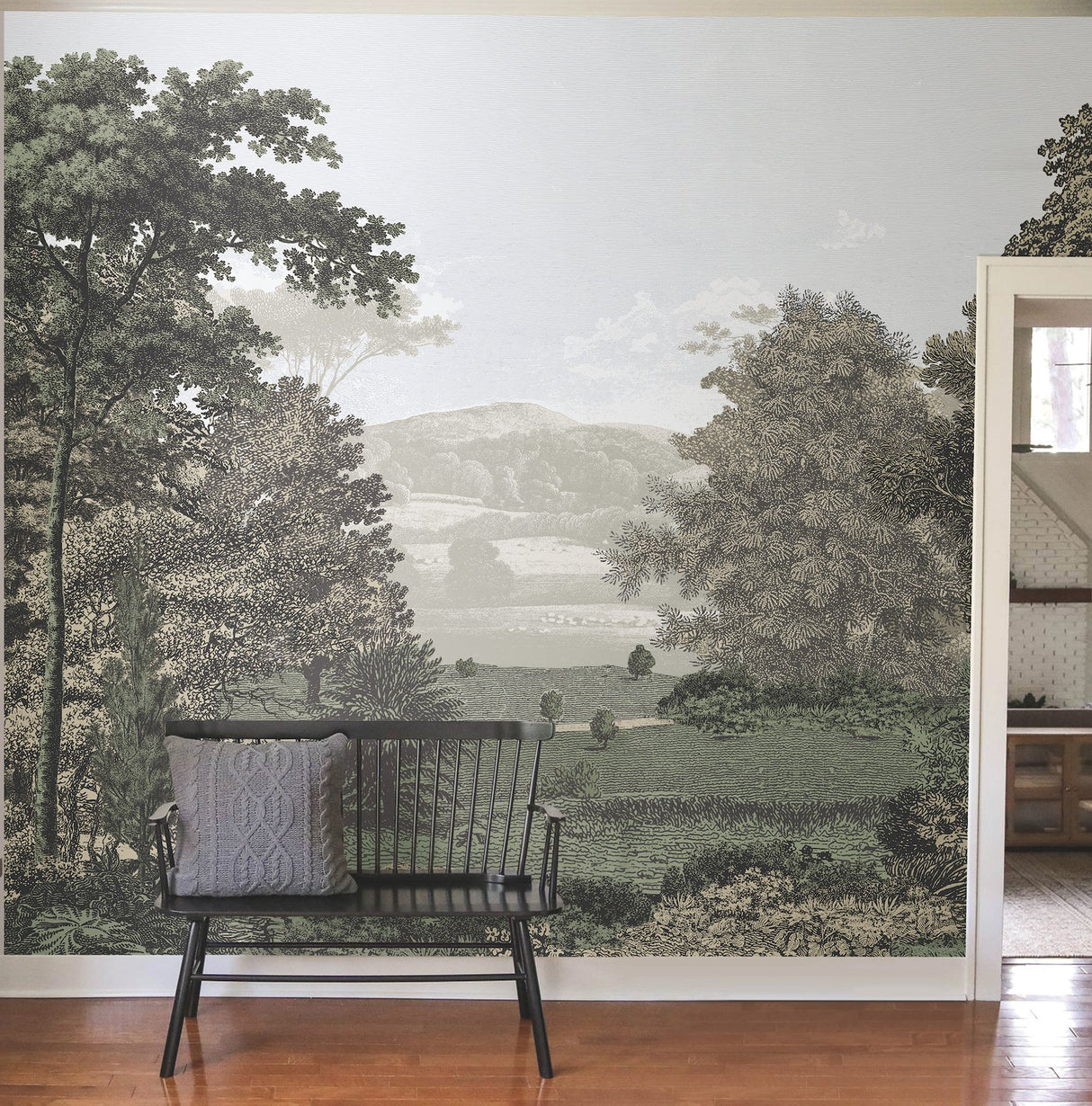Scenic Pastures Morning Light Peel & Stick Mural with Botanical Vintage Landscape - York PSW1456M
