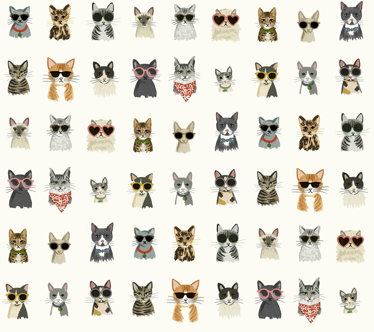 Cool Cats Multi White Peel & Stick Wallpaper with Novelty Cat Pattern - York PSW1463RL