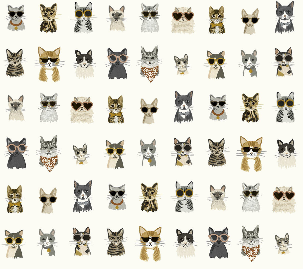 Cool Cats Grey & Gold Peel & Stick Wallpaper with Novelty Cat Portrait Pattern - York PSW1464RL