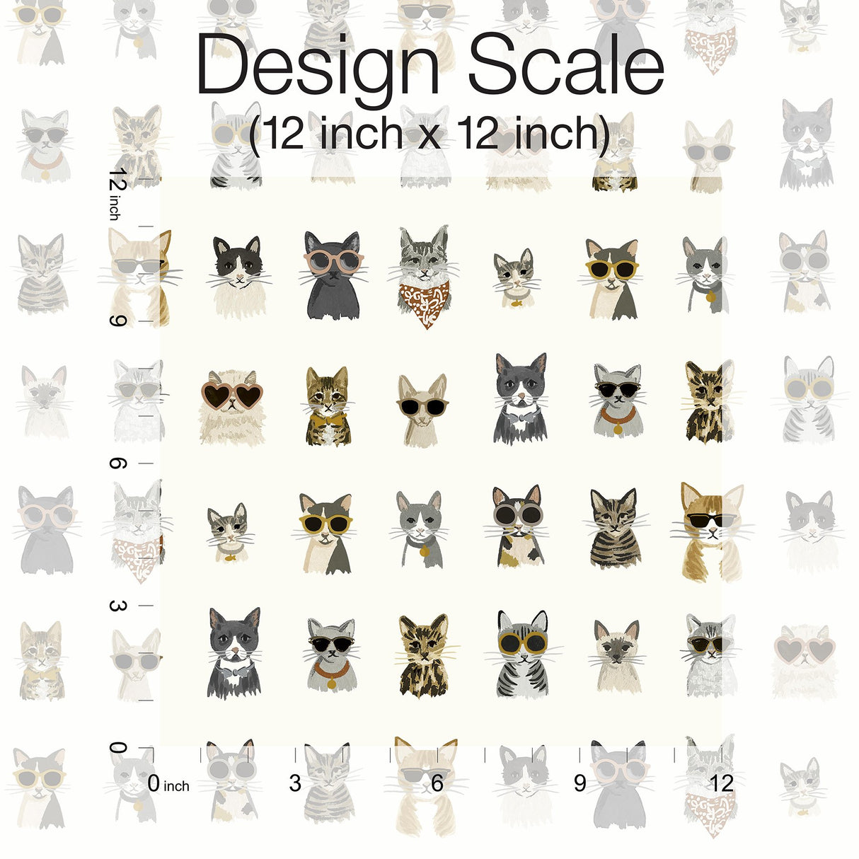 Cool Cats Grey & Gold Peel & Stick Wallpaper with Novelty Cat Portrait Pattern - York PSW1464RL