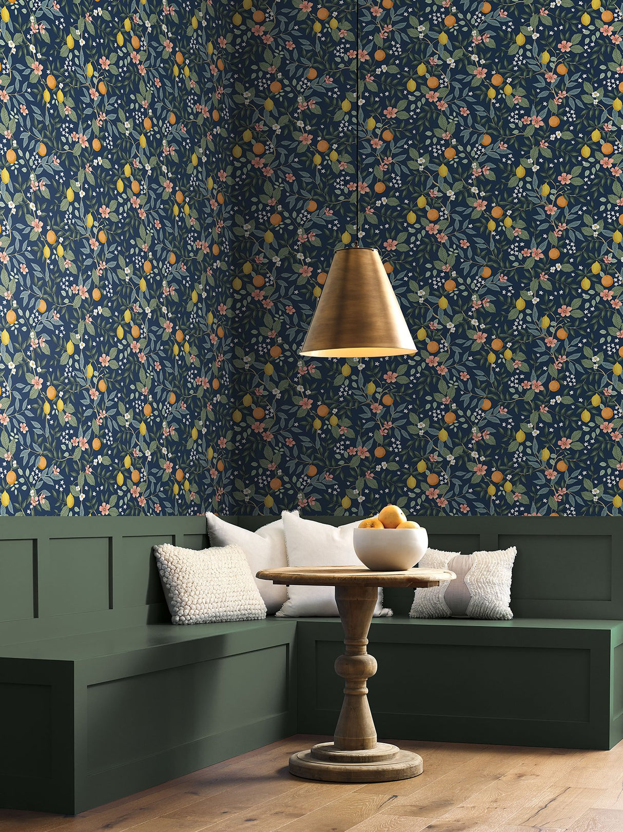 Citrus Grove Navy Peel & Stick Wallpaper with Botanical Citrus Motif - York PSW1481RL