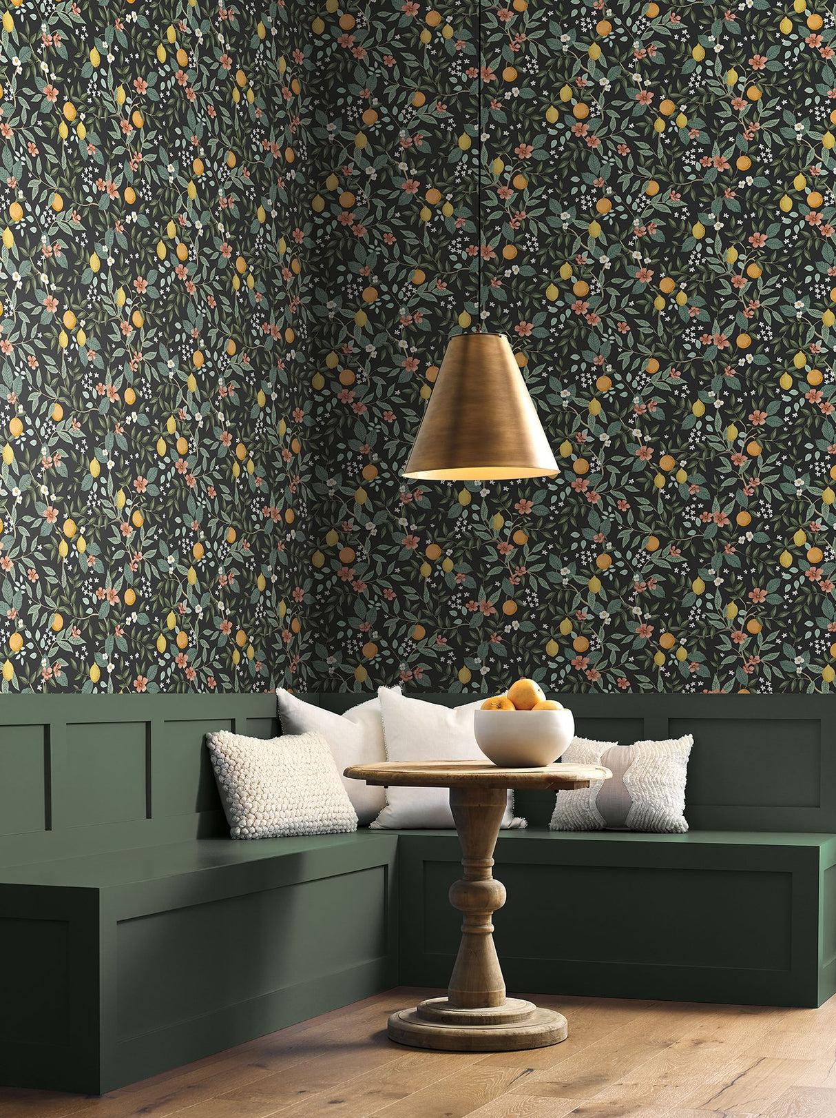 Citrus Grove Black Peel & Stick Wallpaper with Botanical Citrus Pattern - York PSW1482RL