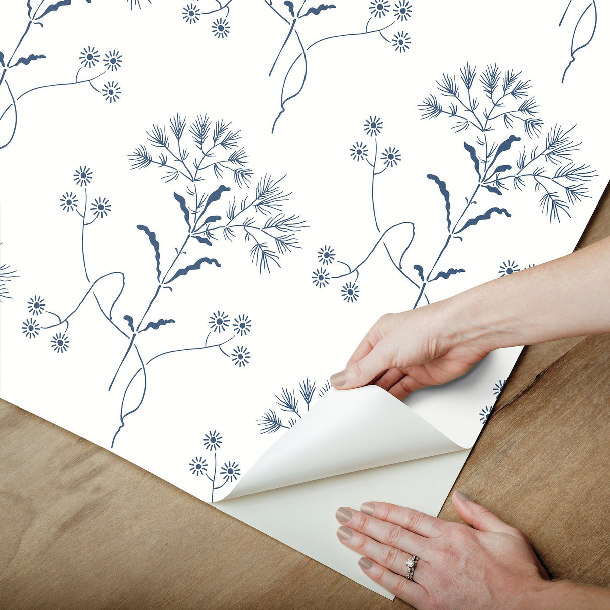 Wildflower Navy Peel & Stick Non Woven Floral Wallpaper - York PSW1504RL
