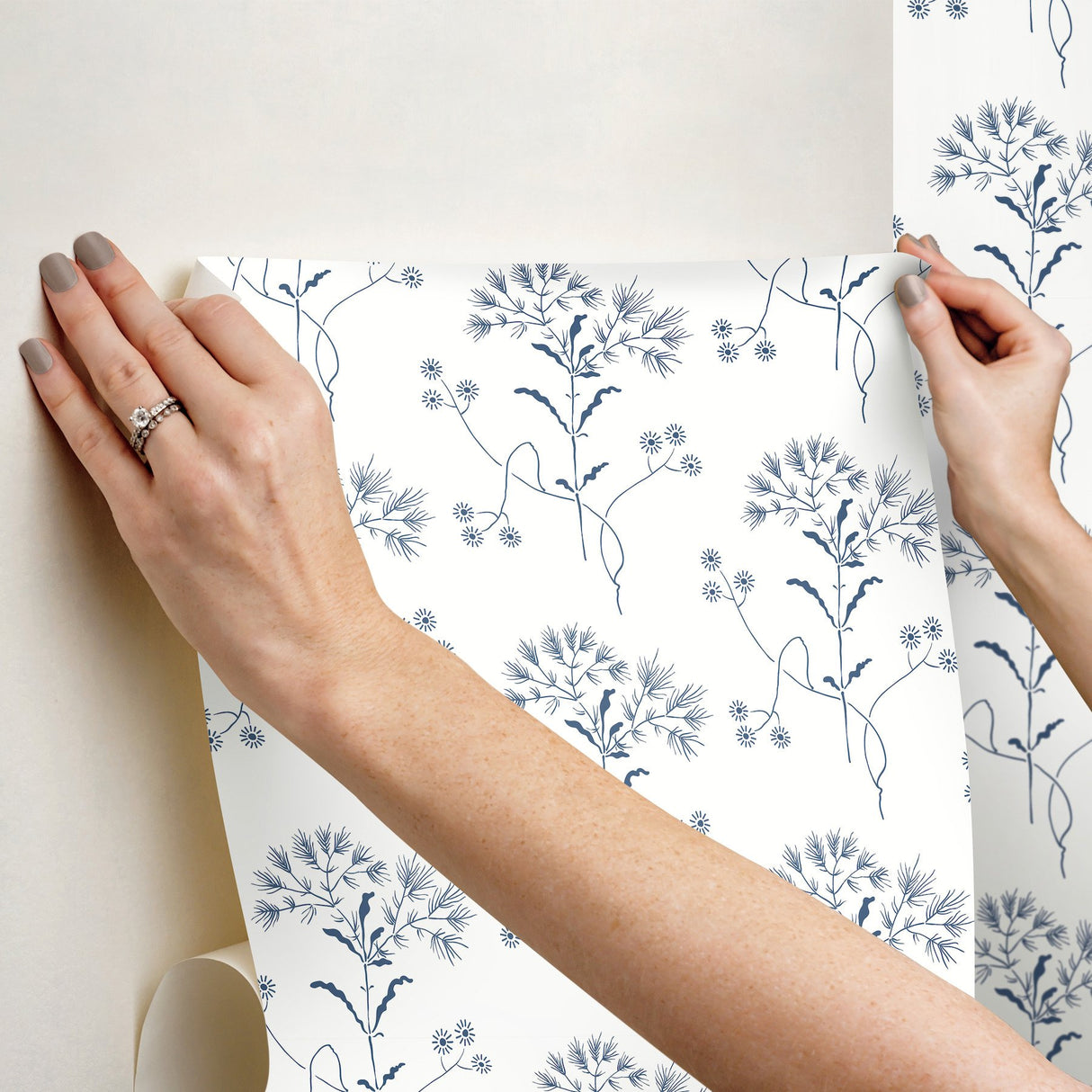 Wildflower Navy Peel & Stick Non Woven Floral Wallpaper - York PSW1504RL