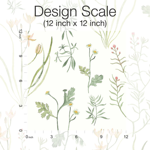 Alpine Botanical Peach Peel & Stick Wallpaper with Watercolor Botanical Pattern - York PSW1519RL