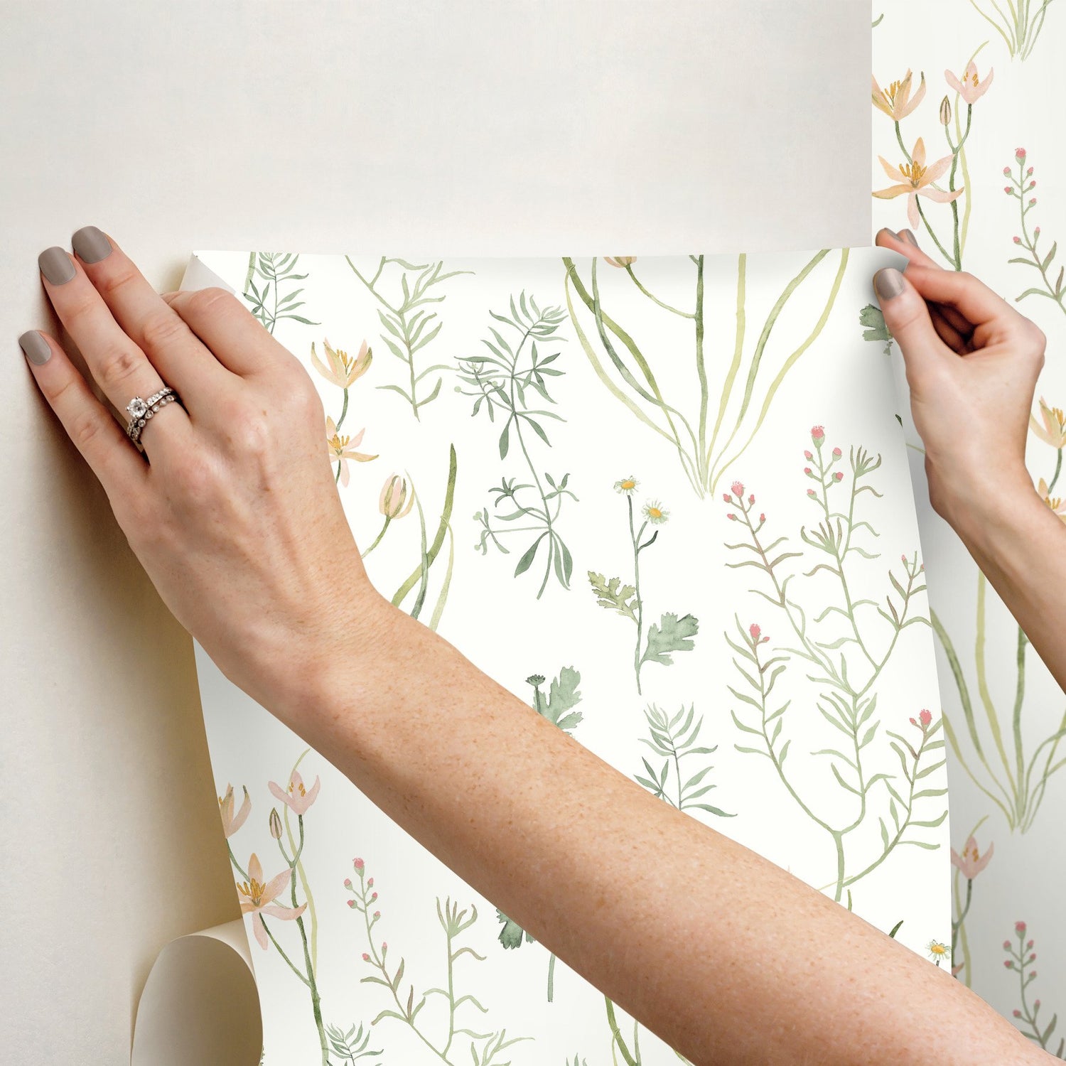 Alpine Botanical Peach Peel & Stick Wallpaper with Watercolor Botanical Pattern - York PSW1519RL
