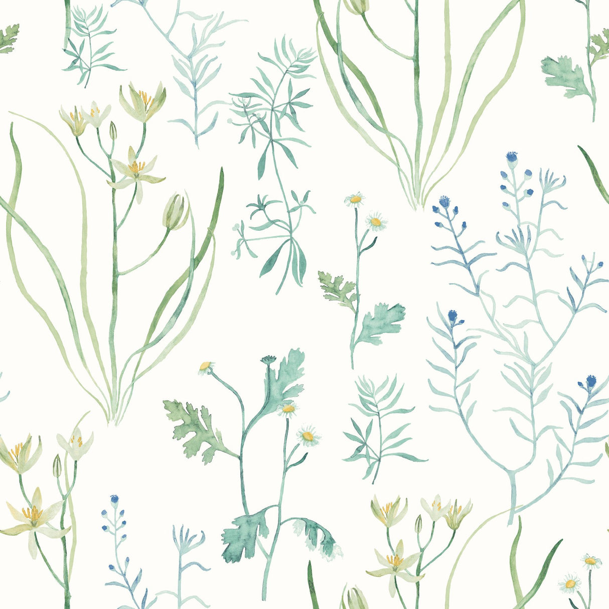 Alpine Botanical Blue Peel & Stick Wallpaper with Watercolor Botanical Pattern - York PSW1520RL