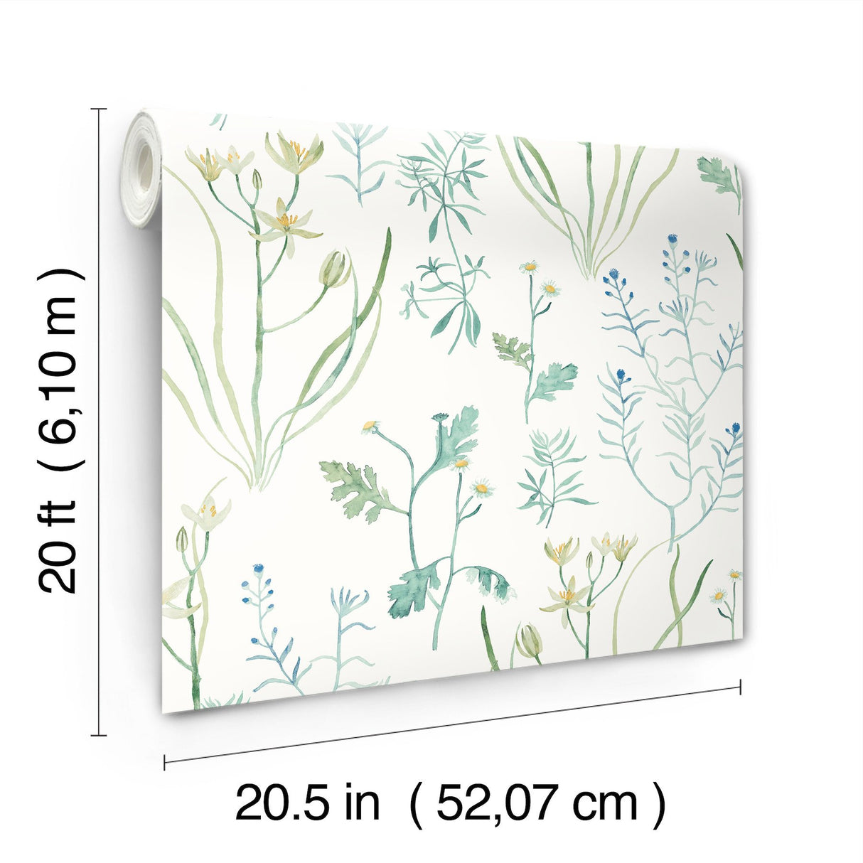 Alpine Botanical Blue Peel & Stick Wallpaper with Watercolor Botanical Pattern - York PSW1520RL