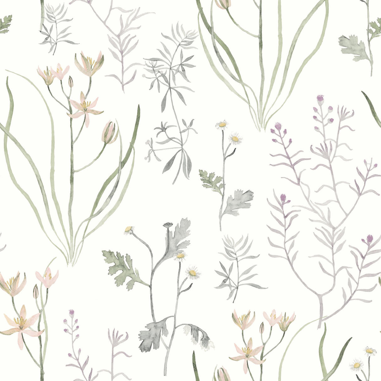 Alpine Botanical Lavender Peel & Stick Wallpaper with Watercolor Botanical Motif - York PSW1521RL