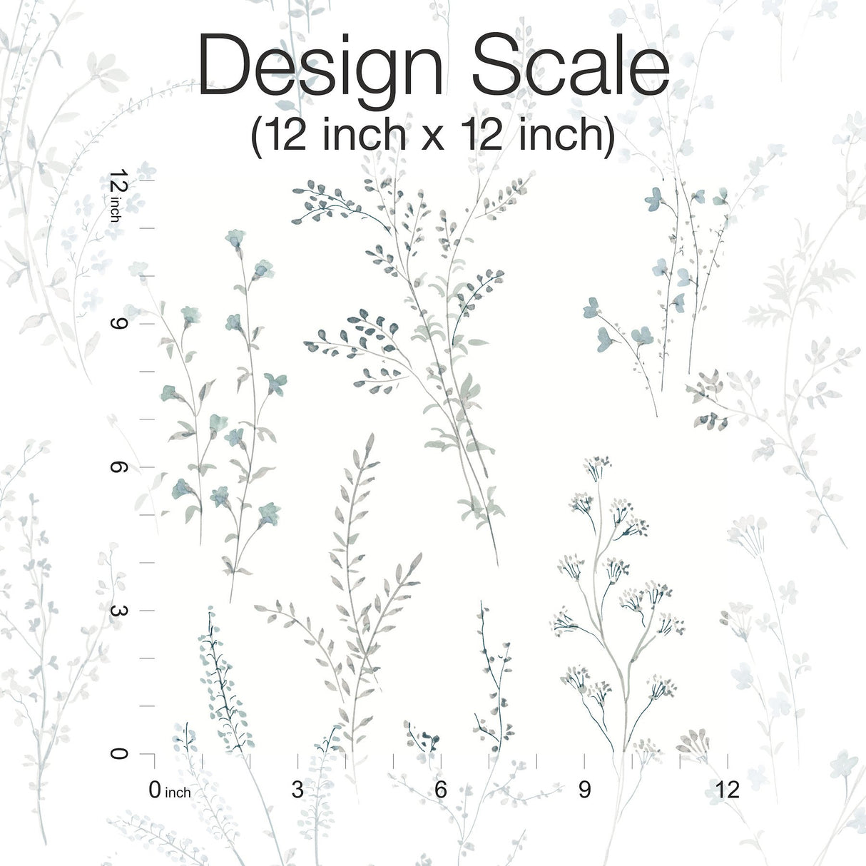 Wildflower Sprigs Blue & Green Peel & Stick Wallpaper with Watercolor Botanical Motif - York PSW1523RL