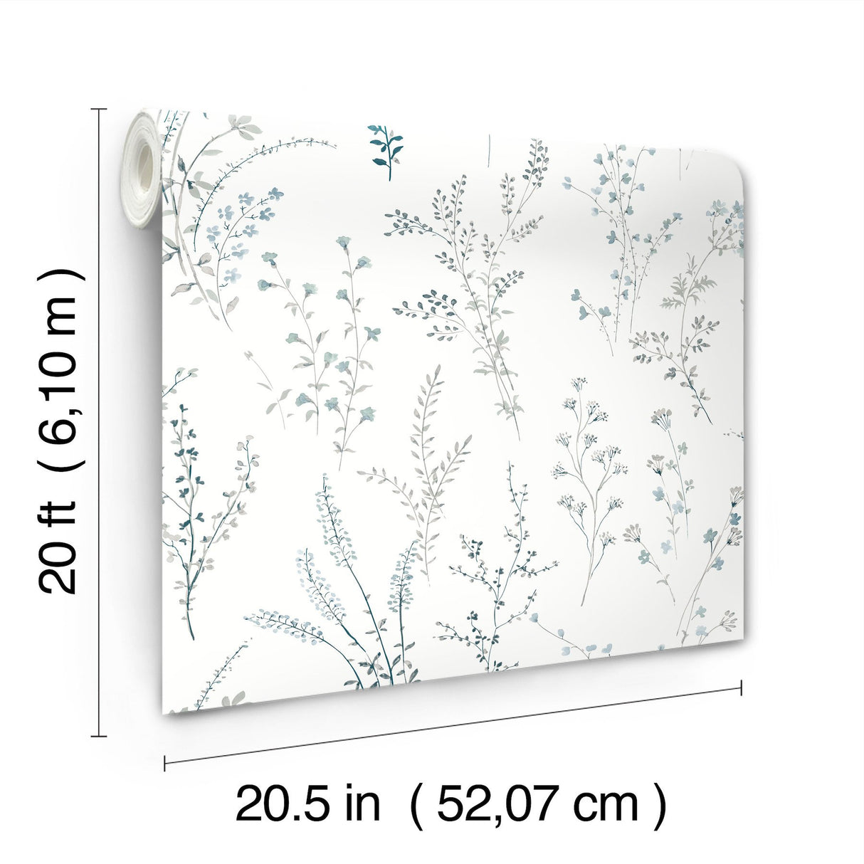Wildflower Sprigs Blue & Green Peel & Stick Wallpaper with Watercolor Botanical Motif - York PSW1523RL