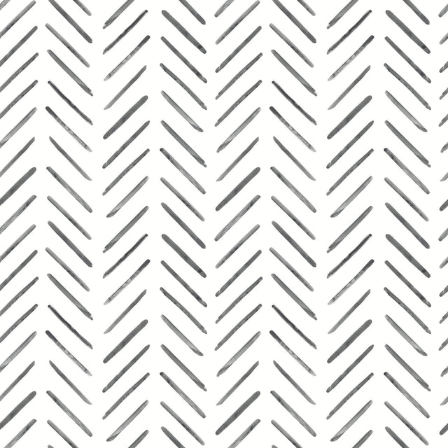 Painted Herringbone Black Peel & Stick Wallpaper with Matte Non-Woven Chevron Pattern - York PSW1525RL