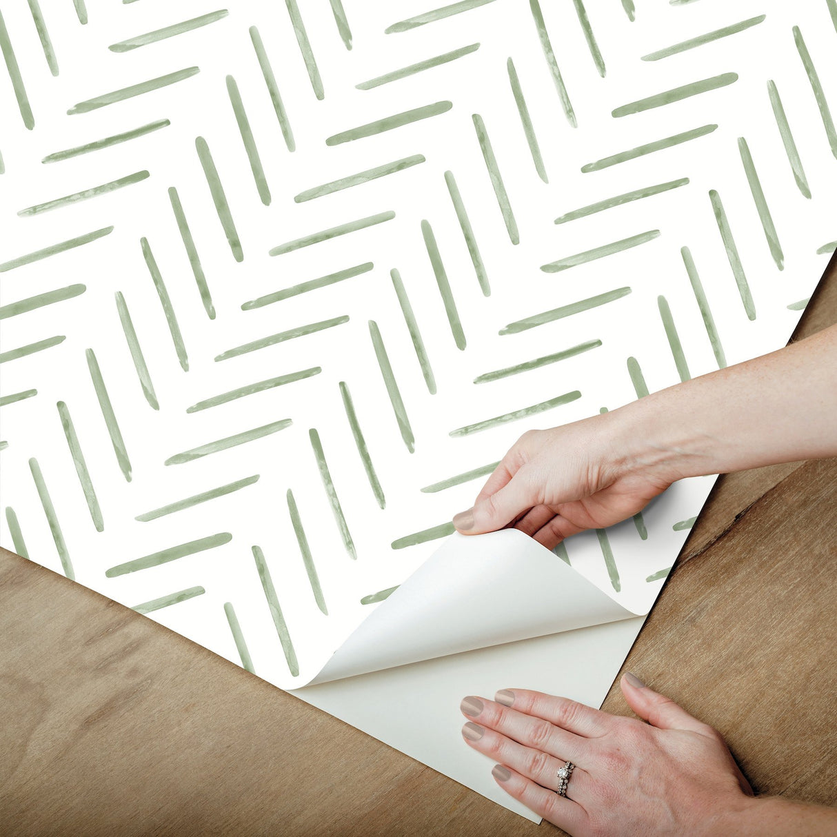 Painted Herringbone Fern Peel & Stick Wallpaper with Chevron Brushstroke Motif - York PSW1528RL