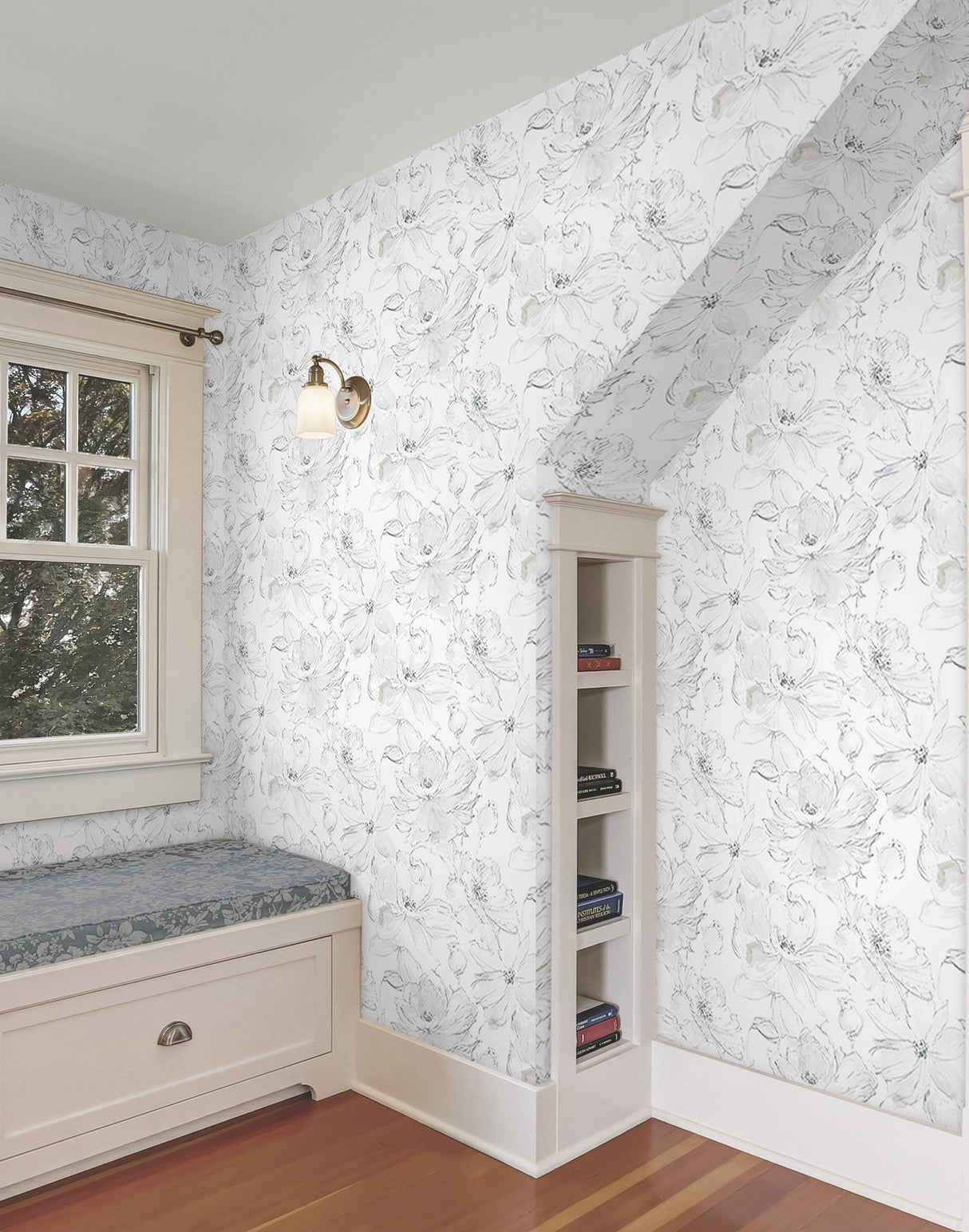 Floral Dreams Grey Peel & Stick Wallpaper with Watercolor Floral Motif - York PSW1530RL