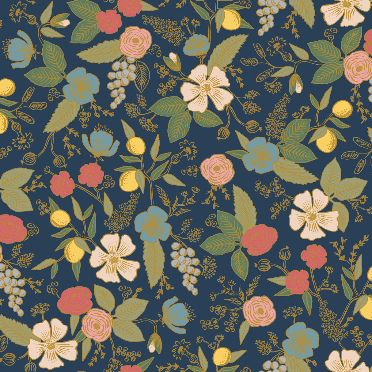 Colette Navy Peel & Stick Wallpaper with Whimsical Floral Pattern - York PSW1534RL