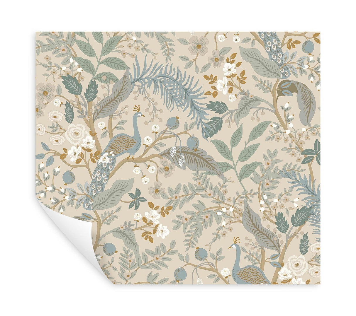 Peacock Garden Linen Peel & Stick Wallpaper with Whimsical Animal Motif - York PSW1538RL