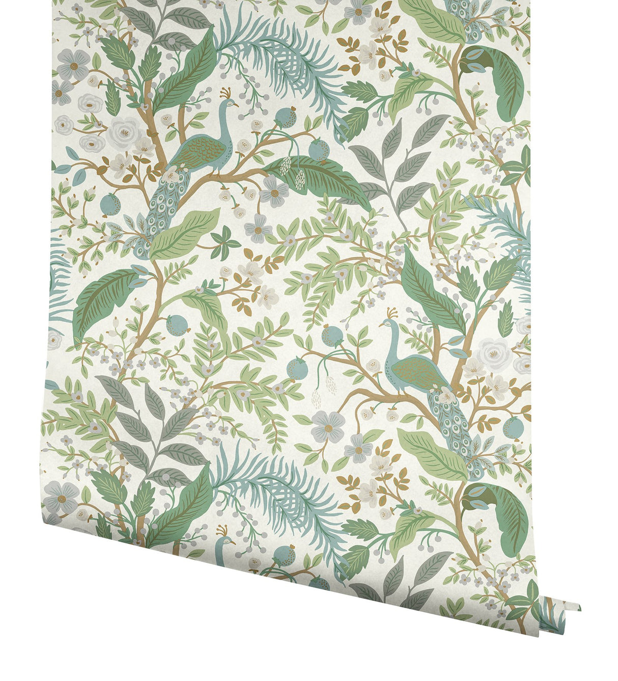 Peacock Garden White Peel & Stick Wallpaper with Whimsical Animal Motif - York PSW1539RL