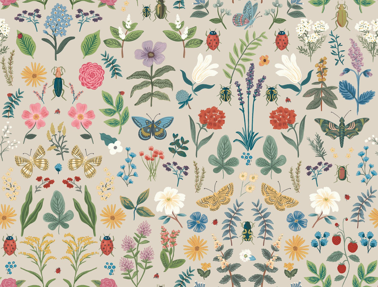 Curio Linen Peel & Stick Wallpaper with Whimsical Animals & Insects Motif - York PSW1541RL