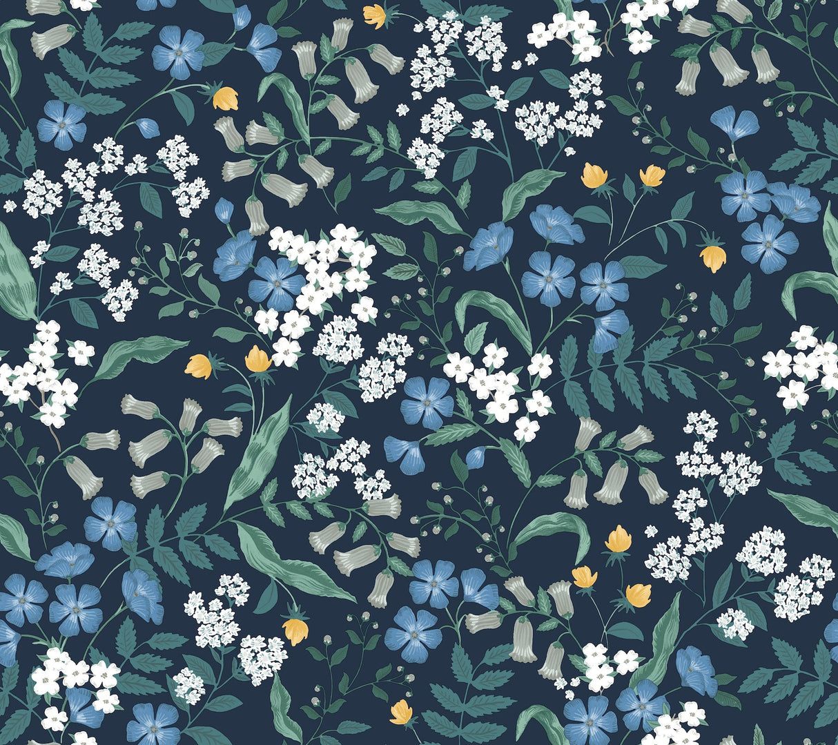 Sweetbrier Navy Peel & Stick Wallpaper with Whimsical Floral Pattern - York PSW1544RL