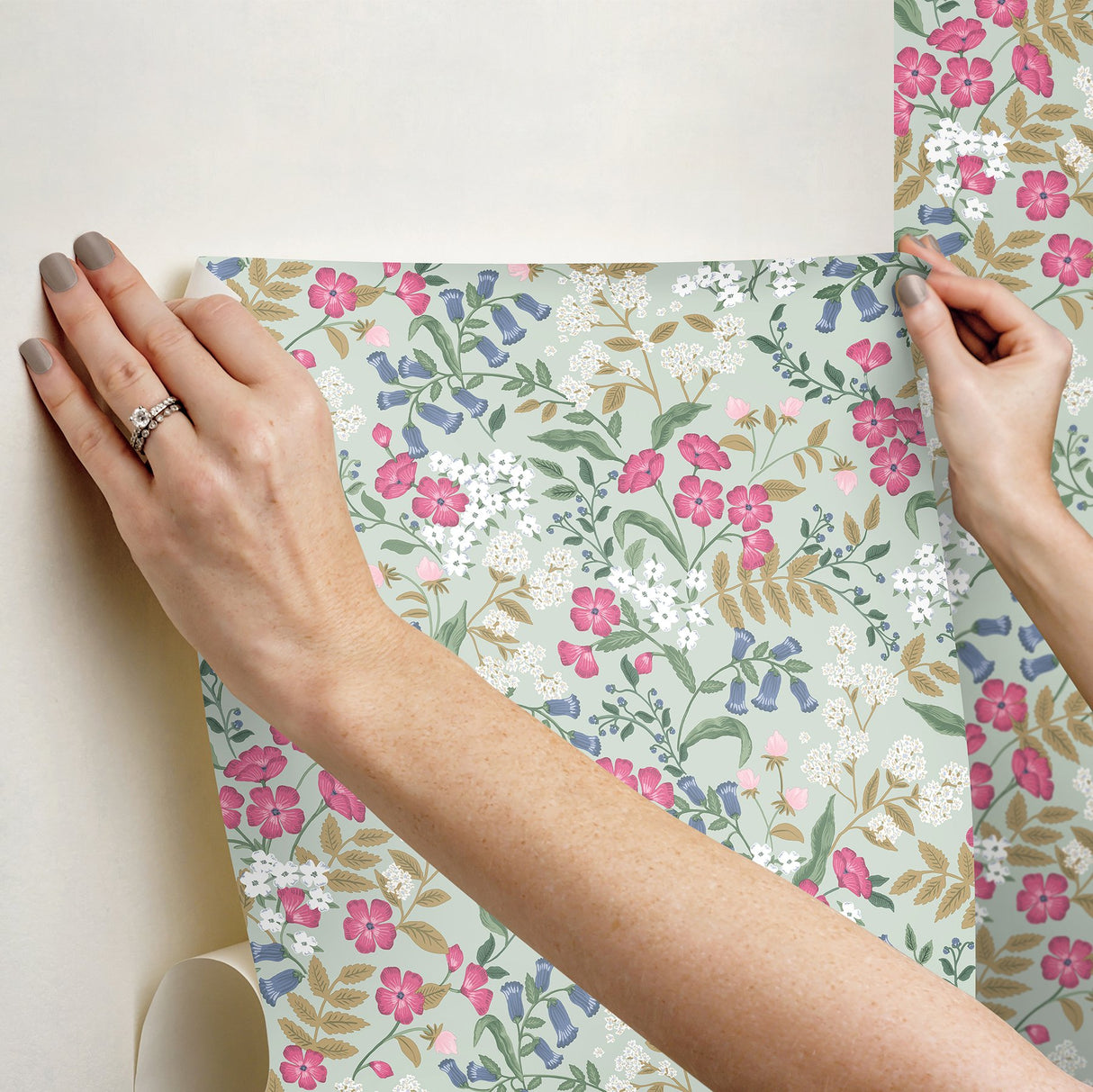 Sweetbrier Mint Peel & Stick Wallpaper with Whimsical Floral Pattern - York PSW1545RL