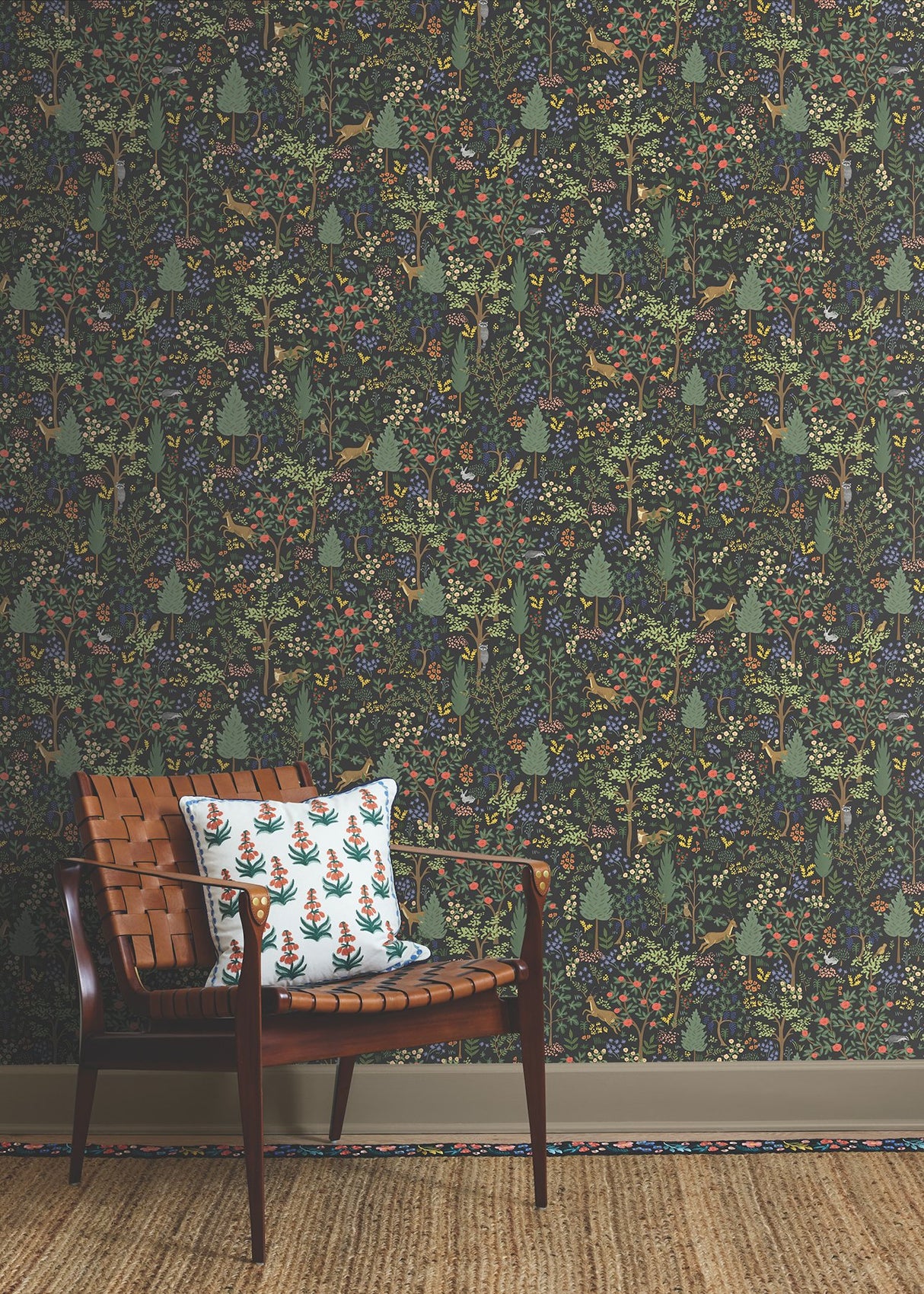 Woodland Black Peel & Stick Wallpaper with Whimsical Animals & Insects Pattern - York PSW1546RL
