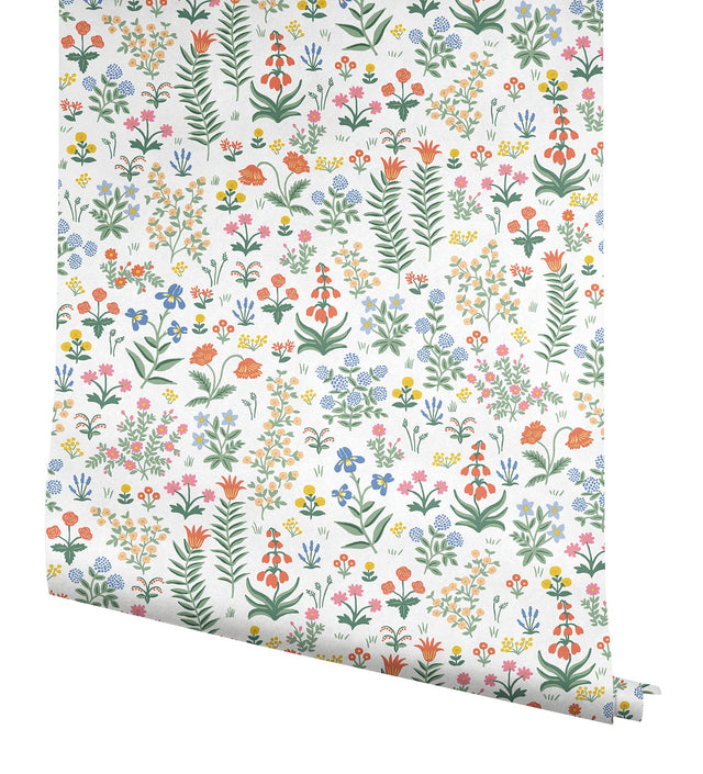 Menagerie Garden Rose Multicolor Peel & Stick Wallpaper with Whimsical Floral Pattern - York PSW1552RL