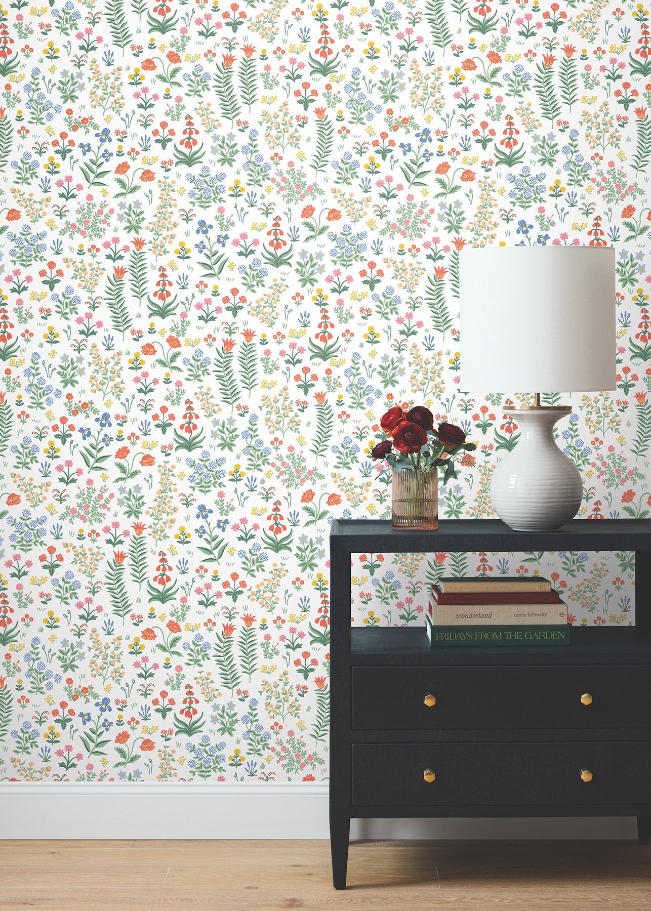Menagerie Garden Rose Multicolor Peel & Stick Wallpaper with Whimsical Floral Pattern - York PSW1552RL