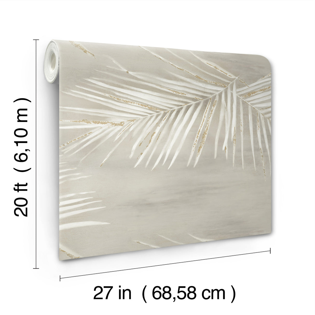 Endless Summer Taupe by York Wallcoverings Aviva Stanoff Collection Tropical Watercolor Palm Frond Metallic Peel & Stick Wallpaper - PSW1555RL