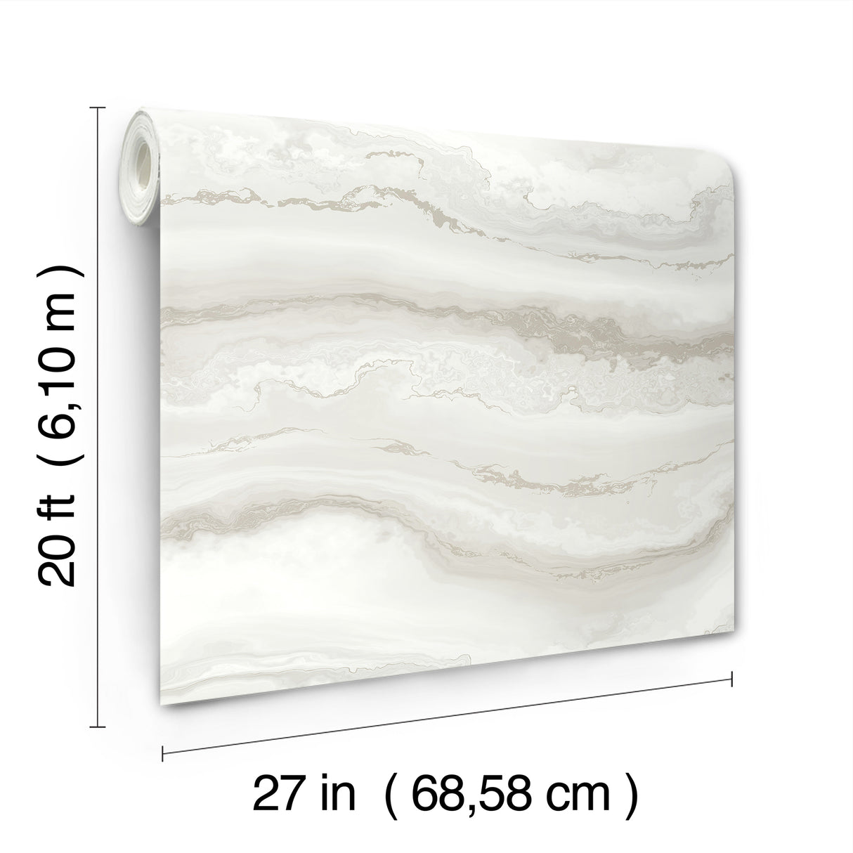 Shifting Sands Salt Grey by York Wallcoverings Aviva Stanoff Collection Bohemian Metallic Flowing Wave Peel and Stick Wallpaper - PSW1558RL