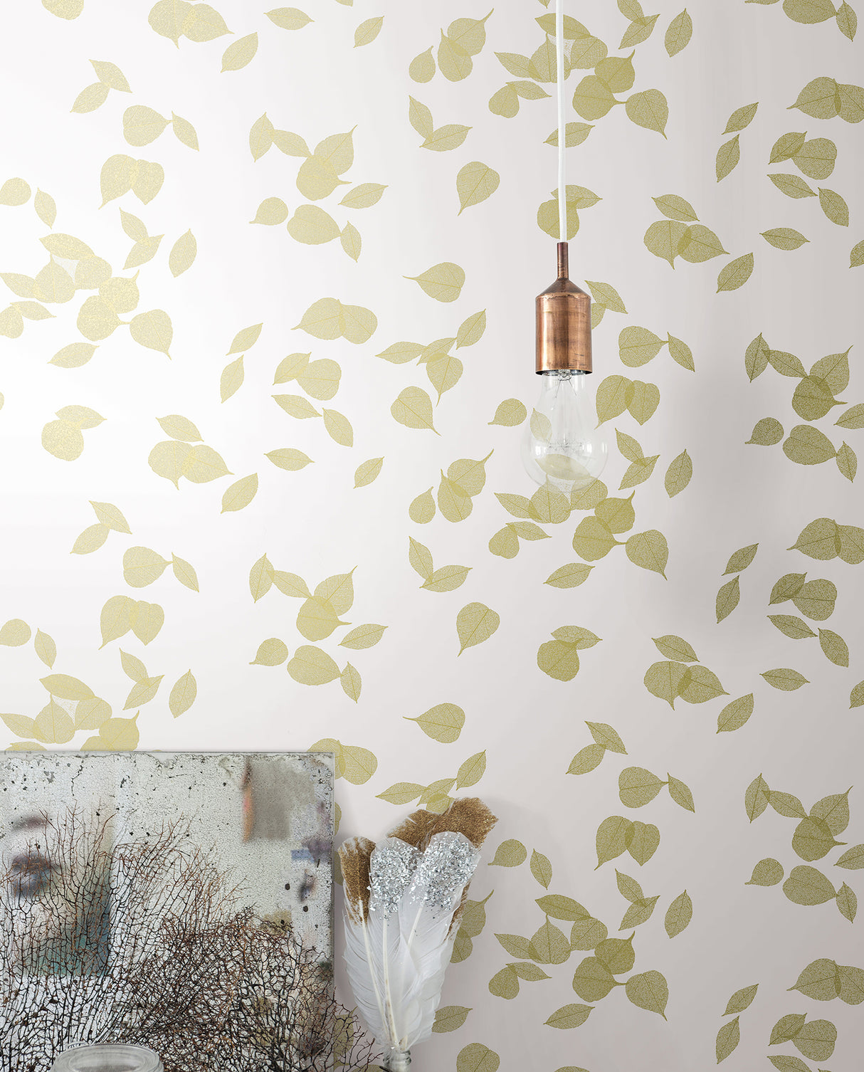 Inner Peace Champagne by York Wallcoverings Aviva Stanoff Metallic Botanical Ficus Leaf Peel and Stick Wallpaper - PSW1563RL