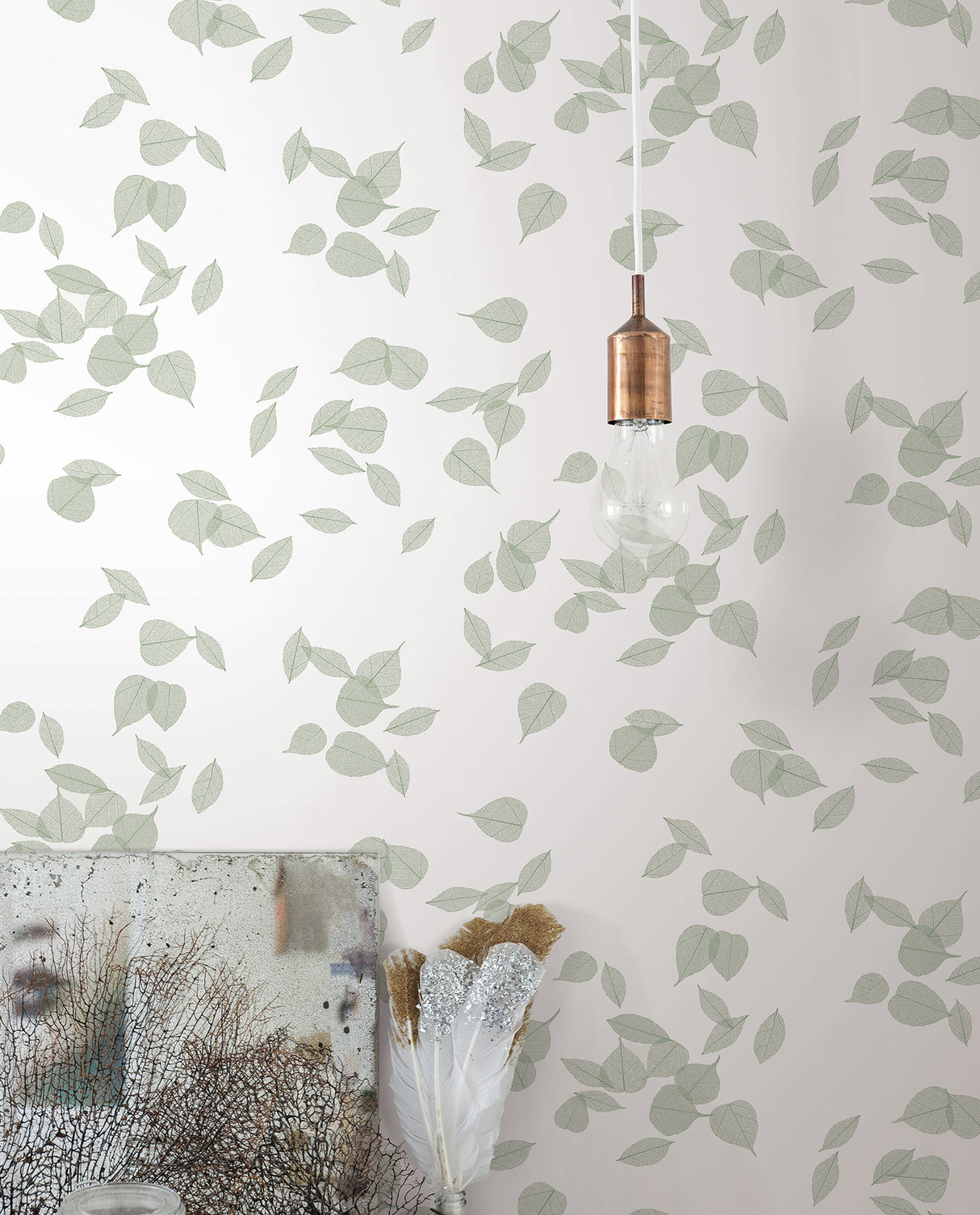 Inner Peace Sage Floating Botanical Ficus Leaf Peel & Stick Non Woven Wallpaper by York Wallcoverings Aviva Stanoff - PSW1564RL