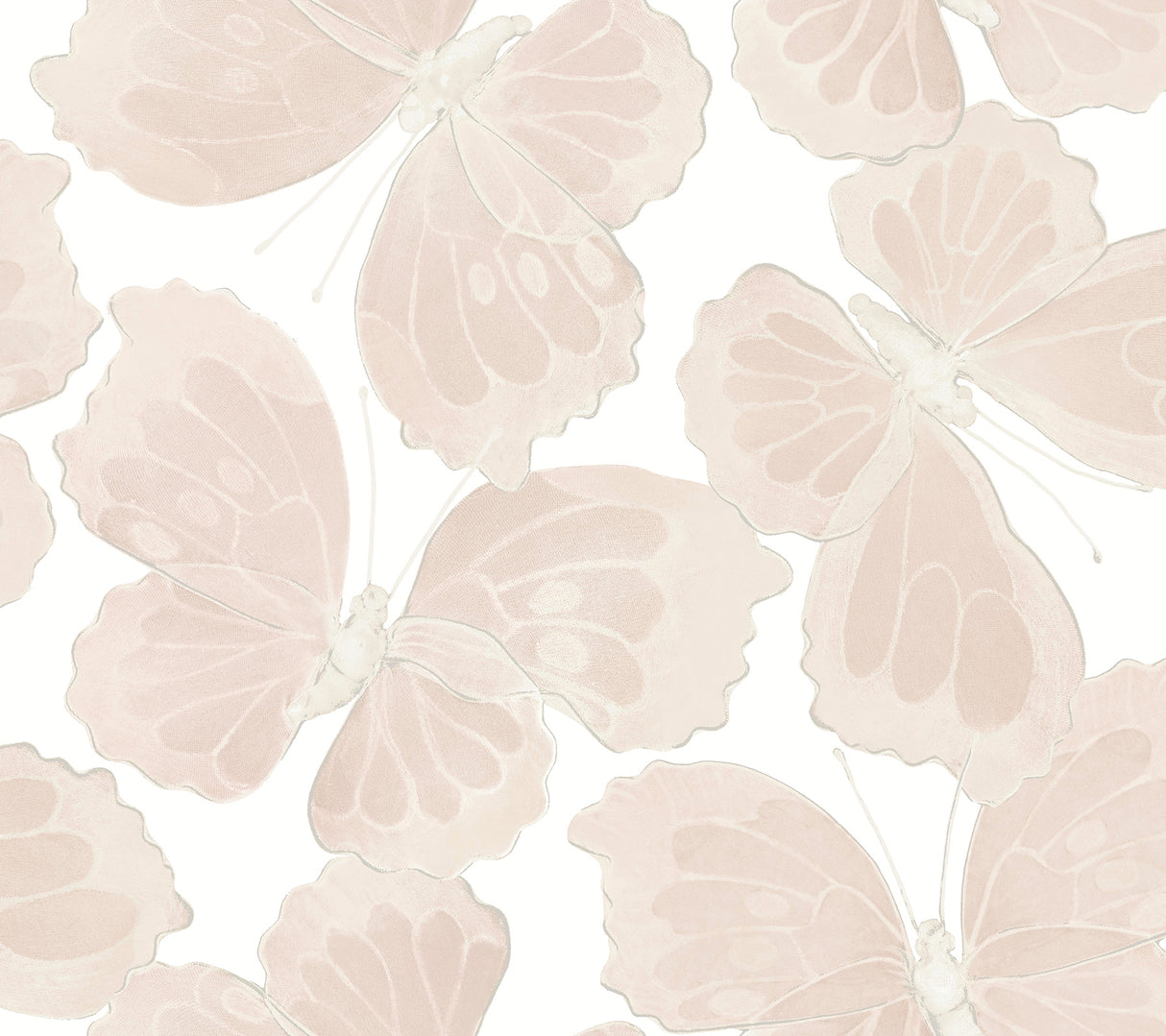 Monarch Pink large-scale butterfly peel and stick wallpaper with silver metallic accents by Aviva Stanoff for York Wallcoverings - PSW1567RL