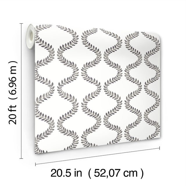 Florentine Soft Black Vine Trellis Peel & Stick Wallpaper with Botanical Trellis Pattern - York PSW1572RL