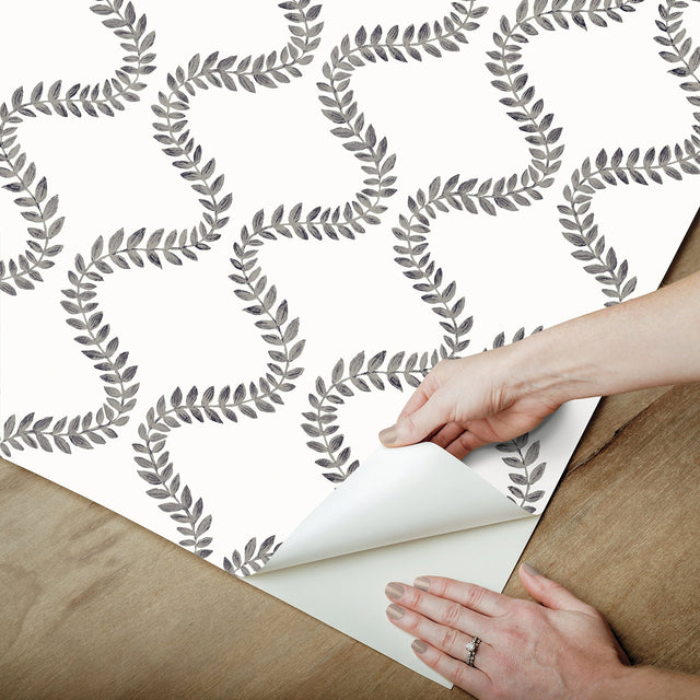 Florentine Soft Black Vine Trellis Peel & Stick Wallpaper with Botanical Trellis Pattern - York PSW1572RL
