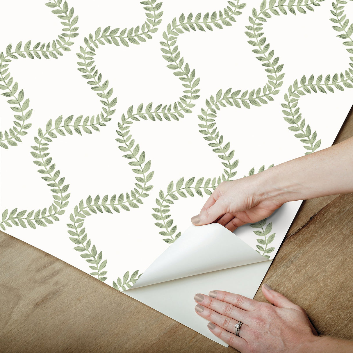 Florentine Green Vine Trellis Peel & Stick Wallpaper with Botanical Vine Ogee - York PSW1574RL