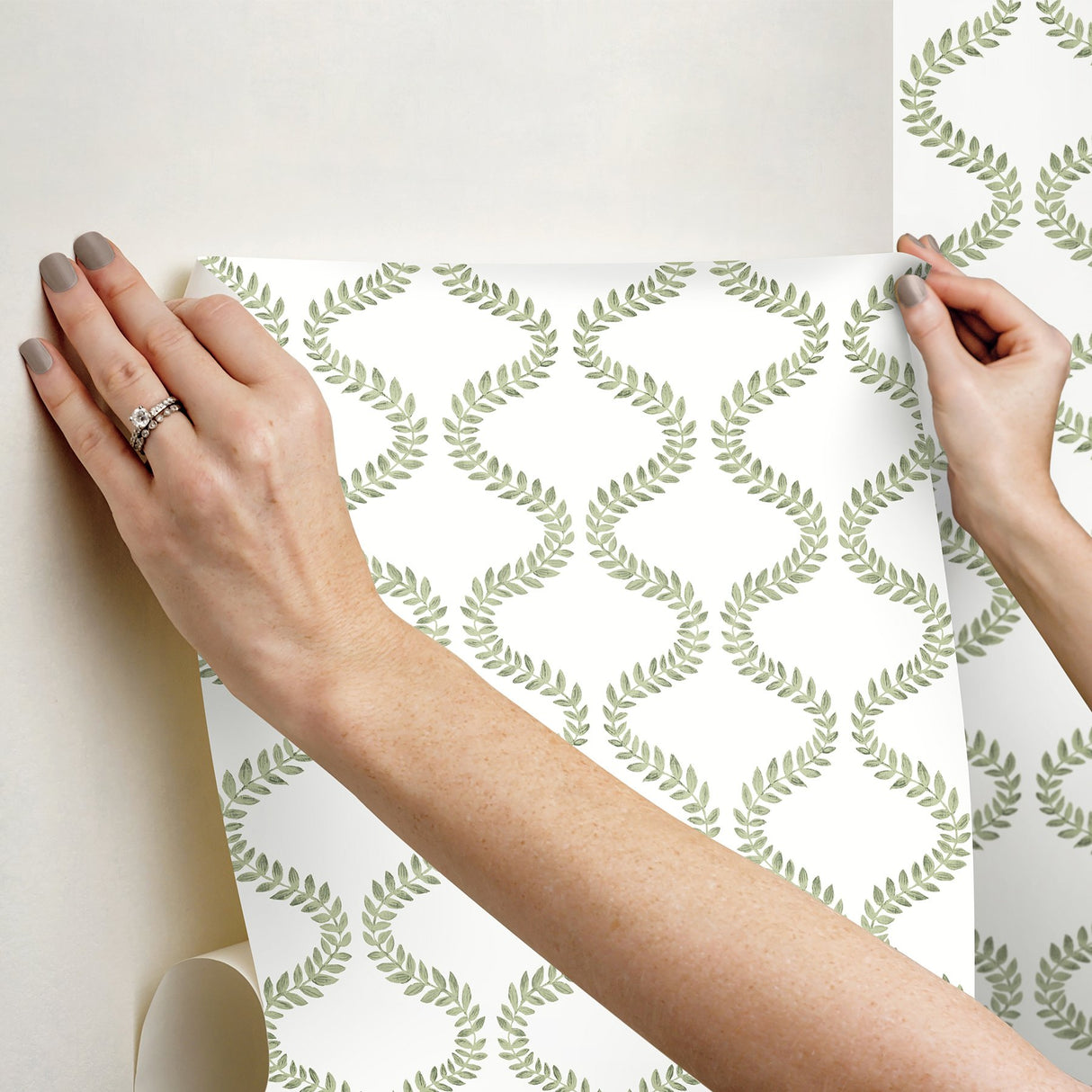 Florentine Green Vine Trellis Peel & Stick Wallpaper with Botanical Vine Ogee - York PSW1574RL