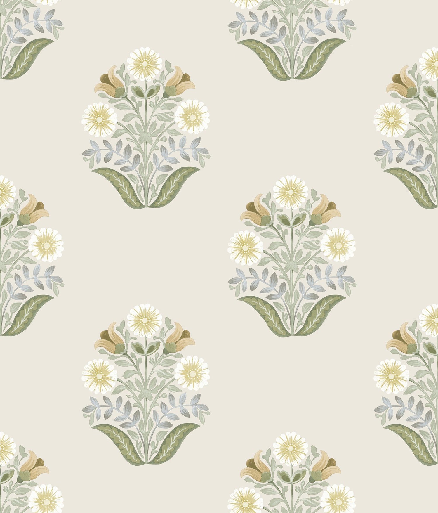 Sophie Sage Floral Medallion Peel & Stick Wallpaper with Farmhouse Floral Motif - York PSW1575RL